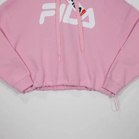 Fila Women's Long Sleeve Adjustable Hem Logo Fleece Cropped Hoodie Pink Size 1X - Picture 3 of 8